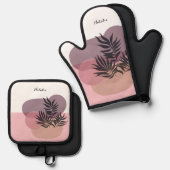 Zachte Roze Pastel Abstract Tropisch Ovenwant & Pannenlap Set (Voorkant / Achterkant)