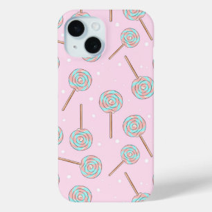 Zachte Roze Pastel Lollypop Naadloos Patroon iPhone 15 Case