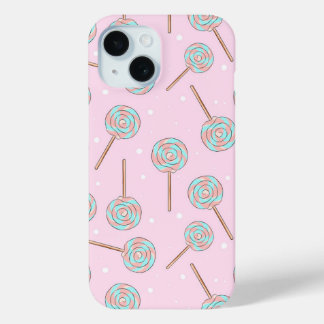 Zachte Roze Pastel Lollypop Naadloos Patroon iPhone 15 Case