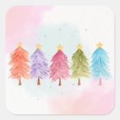 ZACHTE  ROZE PASTEL WATERVERF KERSTBOMEN VIERKANTE STICKER (Voorkant)