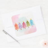 ZACHTE  ROZE PASTEL WATERVERF KERSTBOMEN VIERKANTE STICKER (Envelop)