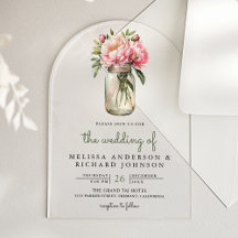 Zachte Roze Pioen Bloemen Mason Jar Trouwen