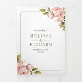 Zachte Roze Pioen Bloemen Metselwerk Pot QR Code T Drieluik Uitnodiging (Cover)