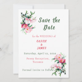 Zachte Roze Pioen & Eucalyptus Bloemen Save The Date