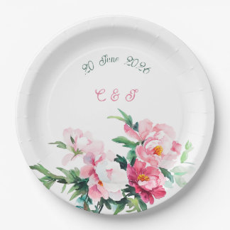 Zachte Roze Pioen & Eucalyptus Bloemige Bruiloft Papieren Bordje