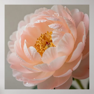 Zachte Roze Pioen met Dauwdruppels Poster