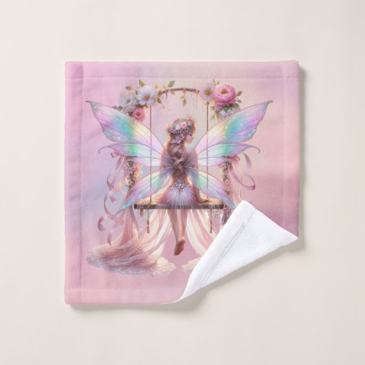 Zachte Roze Pioen Swing Fairy Prinses Meisjes Cust Bad Handdoek (Wasdoekje)