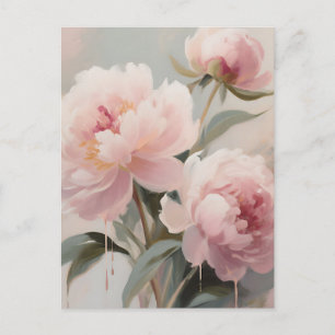 Zachte Roze Pioenrozen Bloemschilderkunst Briefkaart