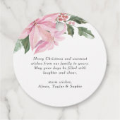 Zachte Roze Poinsettia en Winterbessen Kerstmis Bedankjes Labels (Achterkant)