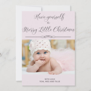Zachte Roze Prettig Klein Kerstmis Fotokaart Feestdagenkaart