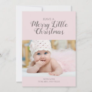 Zachte Roze Prettig Klein Kerstmis Fotokaart Feestdagenkaart