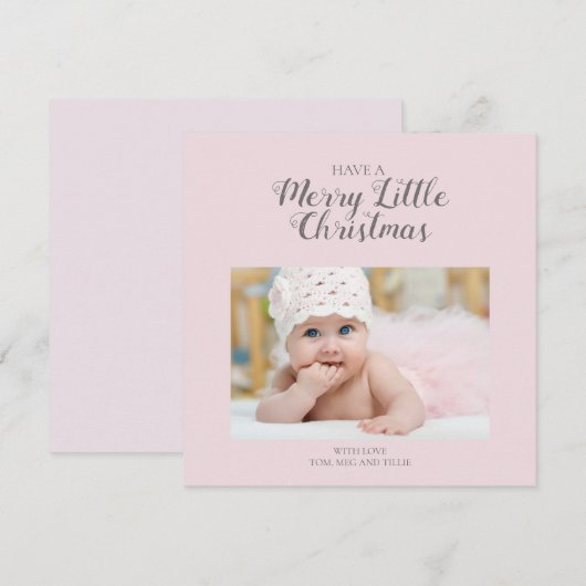 Zachte roze, prettige kerstvierkant fotokaart feestdagenkaart (Voorkant / Achterkant)