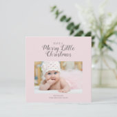 Zachte roze, prettige kerstvierkant fotokaart feestdagenkaart (Staand voorkant)