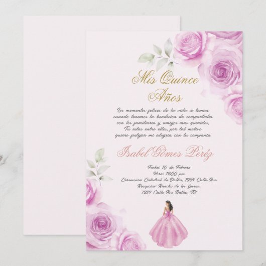 Zachte roze Quinceanera Spaans Kaart (Voorkant / Achterkant)