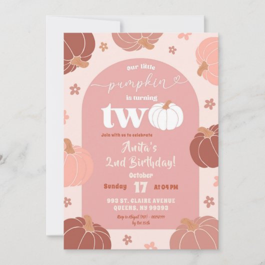 Zachte Roze Retro Bloemen Pompoen 2e Verjaardag Me Kaart (Voorkant)