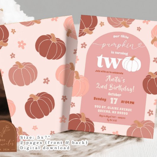 Zachte Roze Retro Bloemen Pompoen 2e Verjaardag Me Kaart