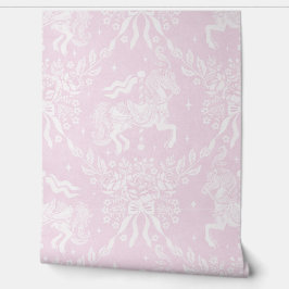 Zachte Roze Rococo Draaiorgelpaarden & Bloemen Behang