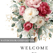 Zachte Roze Rode Bloemen Bruiloft Welcome Poster