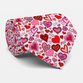 Zachte Roze Rode Harten Blush Liefde Patroon Stropdas (Opgerold)