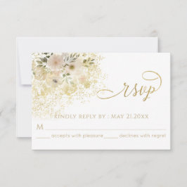 Zachte roze romantische bloem goud calligrafie RSVP kaartje