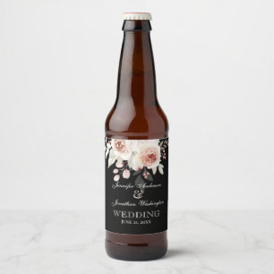 Zachte roze Romantische Roos bruiloft Bier Etiket