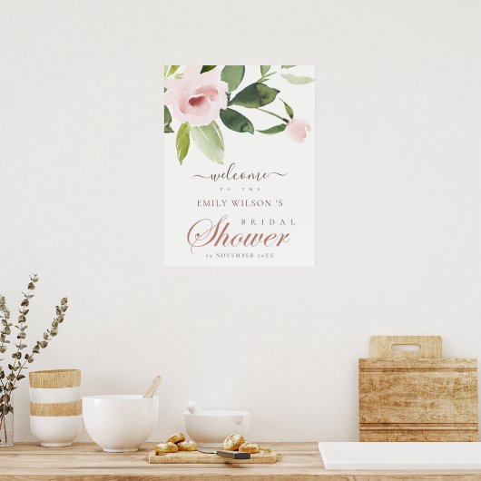 ZACHTE ROZE ROOS FLORALE BRUIDSSHOWER WELKOM POSTER (Keuken)