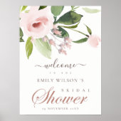 ZACHTE ROZE ROOS FLORALE BRUIDSSHOWER WELKOM POSTER (Voorkant)