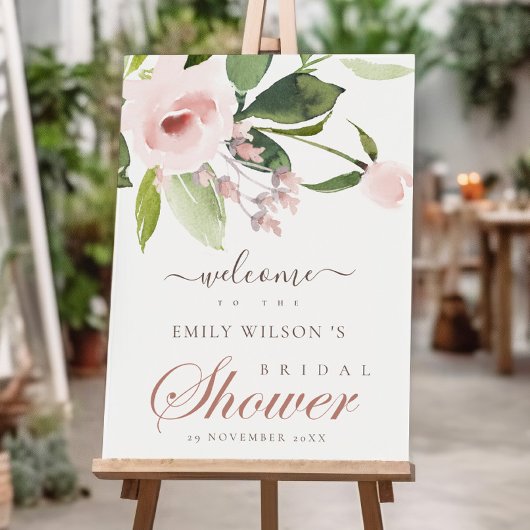 ZACHTE ROZE ROOS FLORALE BRUIDSSHOWER WELKOM POSTER