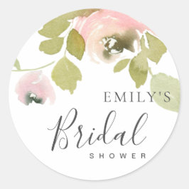 ZACHTE ROZE ROOS FLORALE WATERVERF BRUIDSSCHMAUS RONDE STICKER