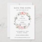 Zachte Roze Roze Bloemige Trouw Save the Date Kaar Kaart (Voorkant)