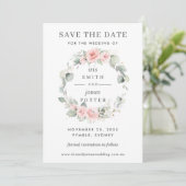Zachte Roze Roze Bloemige Trouw Save the Date Kaar Kaart (Staand voorkant)