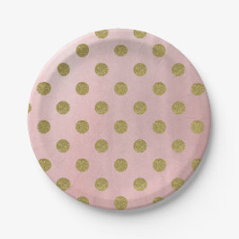 Zachte Roze Roze Gouden Glitter Glam Stippen Feest Papieren Bordje