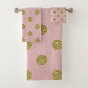 Zachte Roze Roze Gouden Glitters Glam Stippen Cute Bad Handdoek