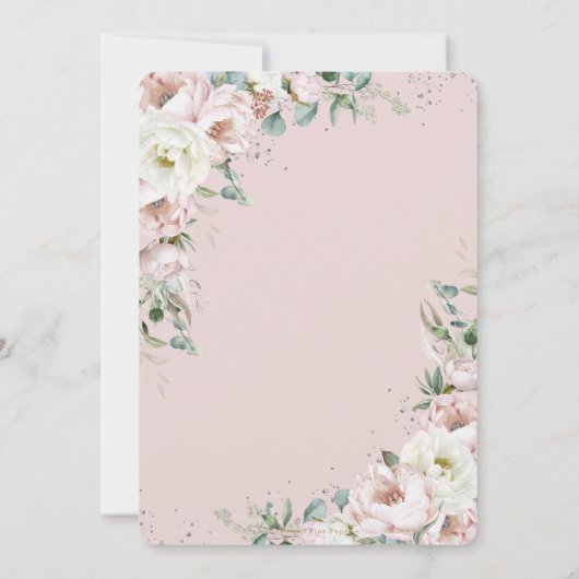 Zachte Roze Roze Ivoor Kleur Pioen Bloemen Bruilof Kaart (Achterkant)