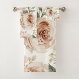 Zachte Roze Rozen Aquarel Bloemendruk Botanisch Bad Handdoek