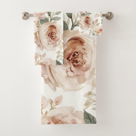 Zachte Roze Rozen Aquarel Bloemendruk Botanisch Bad Handdoek (Insitu)