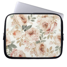 Zachte Roze Rozen Aquarel Bloemendruk Botanisch Laptop Sleeve