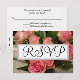Zachte Roze Rozen Bloemen Zilveren Bruiloft RSVP Kaartje