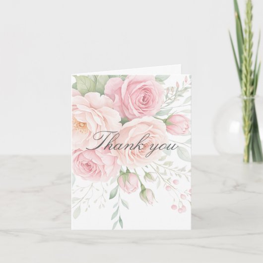 zachte roze rozen bloemrijke bedankkaart (Voorkant)