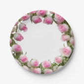 Zachte roze rozen Borden, 7" rond papier Bord (Voorkant)