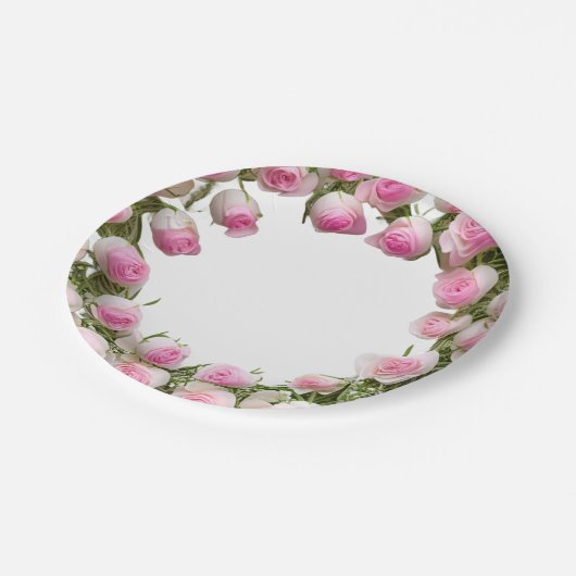 Zachte roze rozen Borden, 7" rond papier Bord