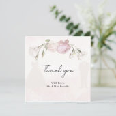 Zachte Roze Rozen & Bruid en Bruidegom Collectie Bedankkaart (Staand voorkant)