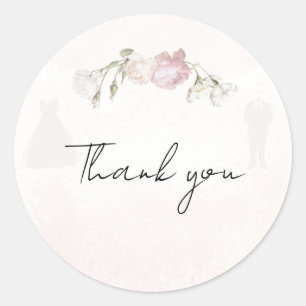 Zachte Roze Rozen & Bruid en Bruidegom Collectie Ronde Sticker