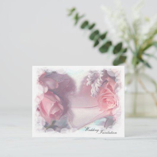 Zachte roze rozen bruiloft kaart (Staand voorkant)