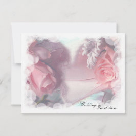 Zachte roze rozen bruiloft kaart