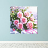 Zachte roze rozen canvas afdruk (Insitu (Houten vloer))