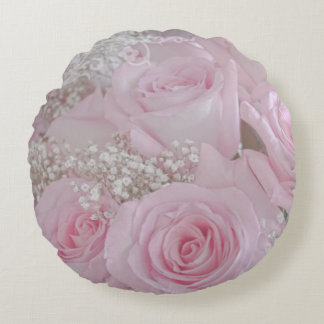 Zachte Roze Rozen en Baby's Breath Rond Kussen