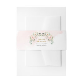 Zachte roze rozen eucalyptus en gouden bruiloft uitnodigingen wikkel