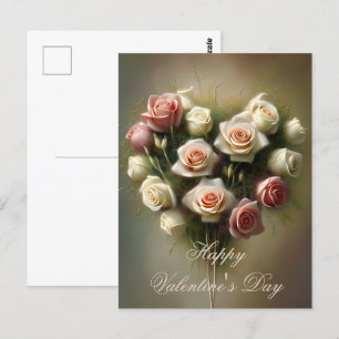 Zachte roze rozen hart boeket valentijn briefkaart
