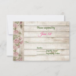 Zachte Roze Rozen & Houten Landelijke Trouw-RSVP Kaart